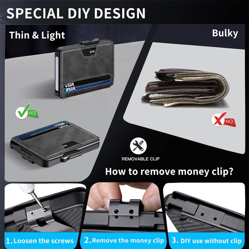 SEMORID Wallet for Men, Mens Wallet Minimalist Slim Wallet, RFID Blocking Smart Pop Up Wallet with Money Clip & ID Window, Metal Compact Wallet, Aluminum Credit Card Holder Wallet - Image 5